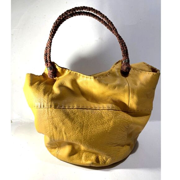 The Sack  genuine leather shoulder Bag indio yellow boho Slouch large tote women - Picture 2 of 8